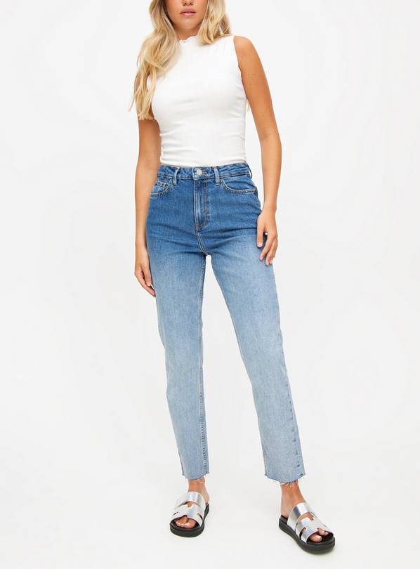 Mid Blue Denim Ombre Straight Leg Jeans  14R